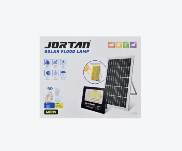 Proiector solar puternic JORTAN® de 400W, panou solar si telecomanda, IP66