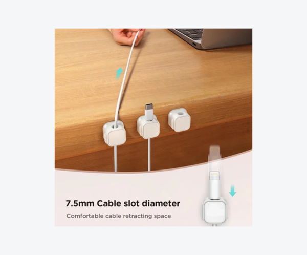 Suport magnetic pentru managementul cablurilor sub / pe birou, cu fixare adeziva (set de 3)– alb