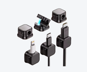 Suport magnetic pentru managementul cablurilor sub / pe birou, cu fixare adeziva (set de 3)– negru