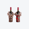 haine sticla cu sticla Set de decoratiuni de Craciun pentru sticle de vin, realizat din panza de sac si guler din blana, cu funda decorativa – ideal pentru cadouri de afaceri-maro