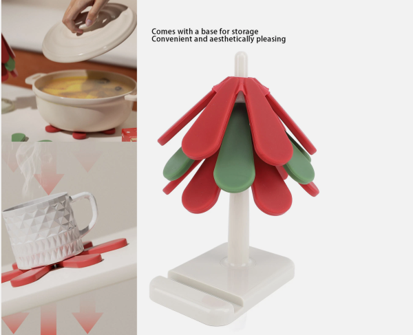 Set de Suporturi din Silicon in Forma de Brad de Craciun – Decor Festiv si Functionalitate in Bucatarie