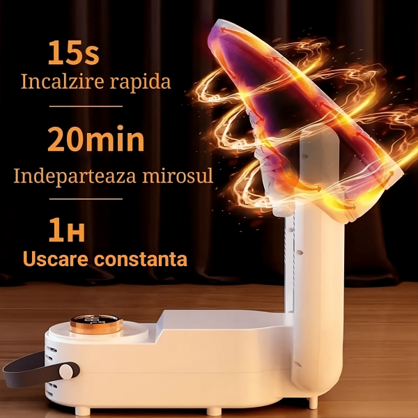 Uscator de incaltaminte electric CIRCUITWORKS, portabil/pliabil/flexibil, timing intelligent, 150 W, 230 V, sterilizator, dezodorizant, cu agatatoare, multifunctional (pantofi, sosete, manusi), 28 x 18 x 8 cm, Alb