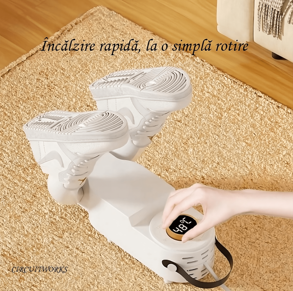 Uscator de incaltaminte electric CIRCUITWORKS, portabil/pliabil/flexibil, timing intelligent, 150 W, 230 V, sterilizator, dezodorizant, cu agatatoare, multifunctional (pantofi, sosete, manusi), 28 x 18 x 8 cm, Alb
