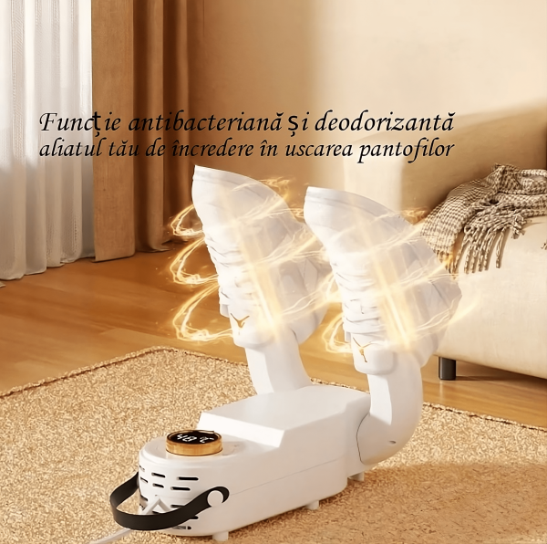 Uscator de incaltaminte electric CIRCUITWORKS, portabil/pliabil/flexibil, timing intelligent, 150 W, 230 V, sterilizator, dezodorizant, cu agatatoare, multifunctional (pantofi, sosete, manusi), 28 x 18 x 8 cm, Alb