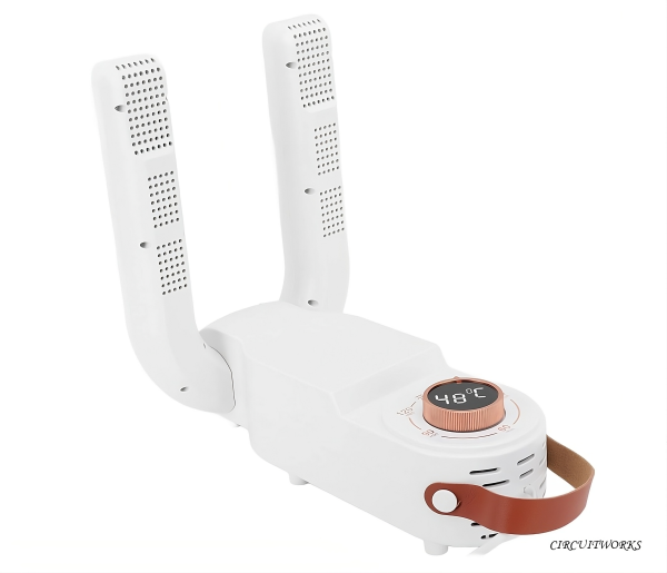 Uscator de incaltaminte electric CIRCUITWORKS, portabil/pliabil/flexibil, timing intelligent, 150 W, 230 V, sterilizator, dezodorizant, cu agatatoare, multifunctional (pantofi, sosete, manusi), 28 x 18 x 8 cm, Alb